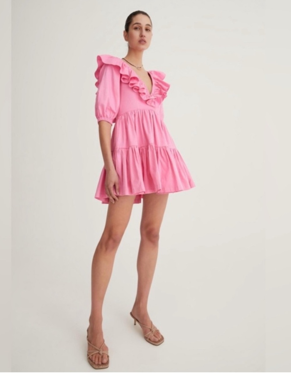 Hansen and Gretel | pink ruffled v-neck dress - Sz L